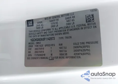 2015 Chevrolet Colorado Wt z USA, uszkodzony, nr VIN 1GCHSAEA0F1142873